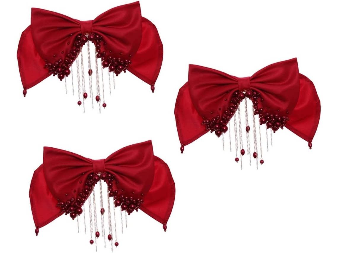 Conjunto De 3 Presilhas De Cabelo Para Noiva, Acessórios De Cabelo Para Casamento Com Laço Decorativo