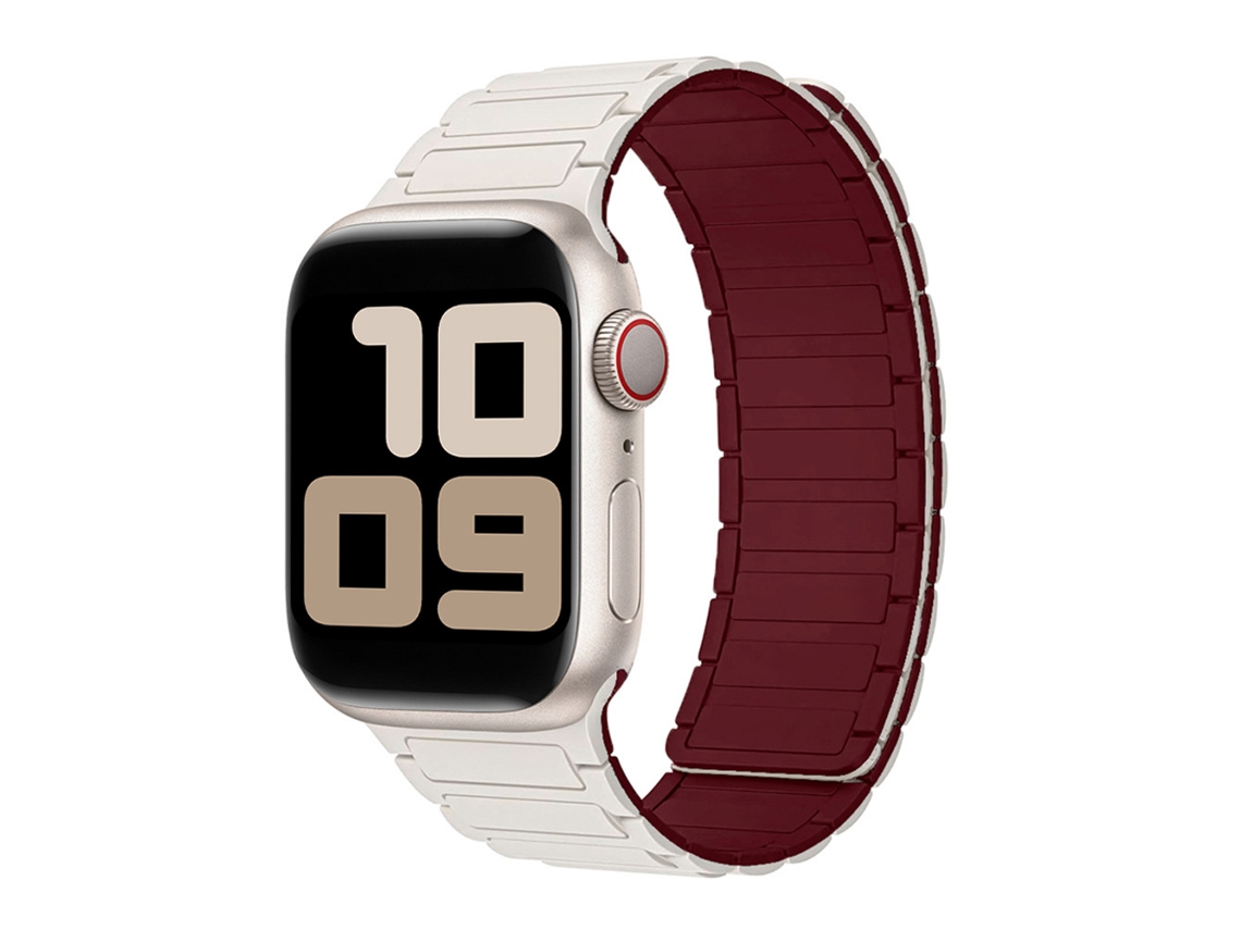 Pulseira Tática Magnética de Silicone com 3 Contagens e 2 Seções para Apple Watch S11, Starlight com Detalhes em Vermelho
