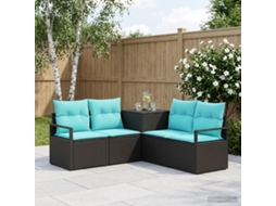 Vidaxl Conjunto De Sofás 5 Unid. Preto E Azul Rattan Poliéster E Aço