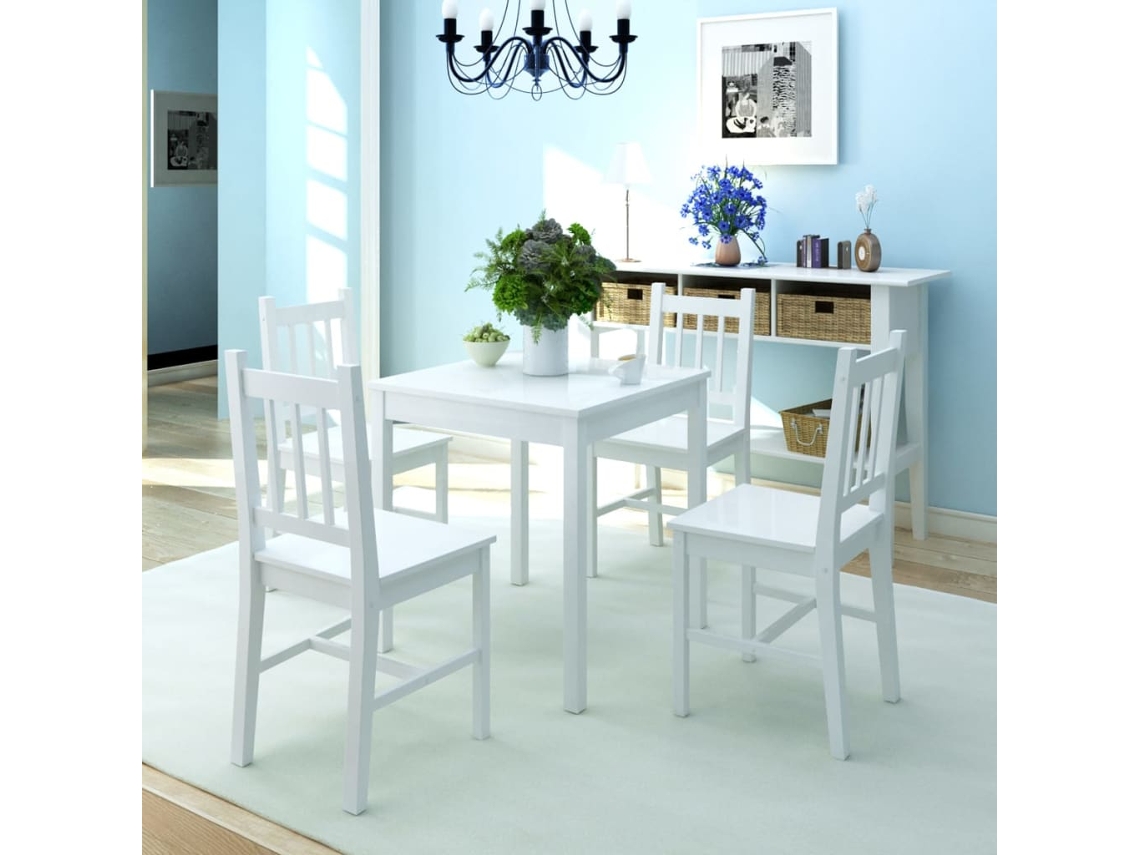 Vidaxl Conjunto De Jantar De 5 Peças Em Pinho Branco