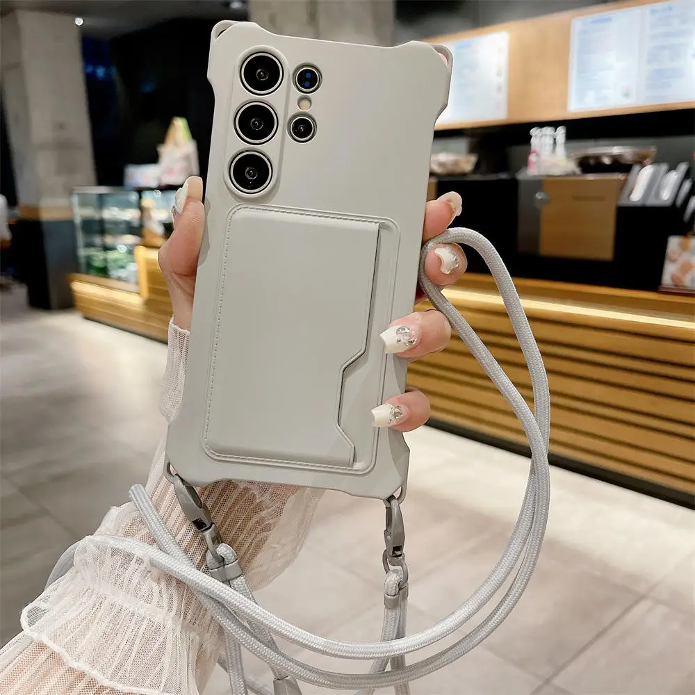 (cinza, Galaxy A56) Capa De Silicone Macio Para Celular Com Compartimento Para Cartão Sim, Cordão E Proteção Contra Impactos.