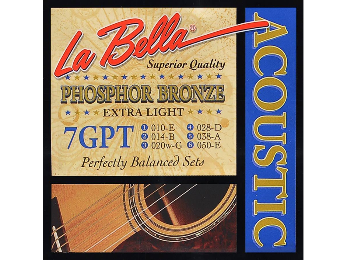 La Bella Conjunto de Cordas Acústico Extra Light 010014020W028038050
