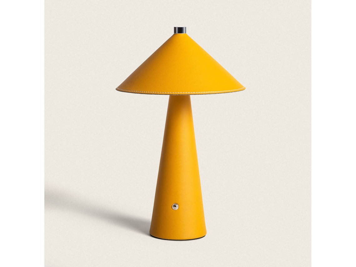 Candeeiro De Mesa Led 3w Portátil Couro E Metal Com Bateria Usb Recarregável Nhalma Amarelo