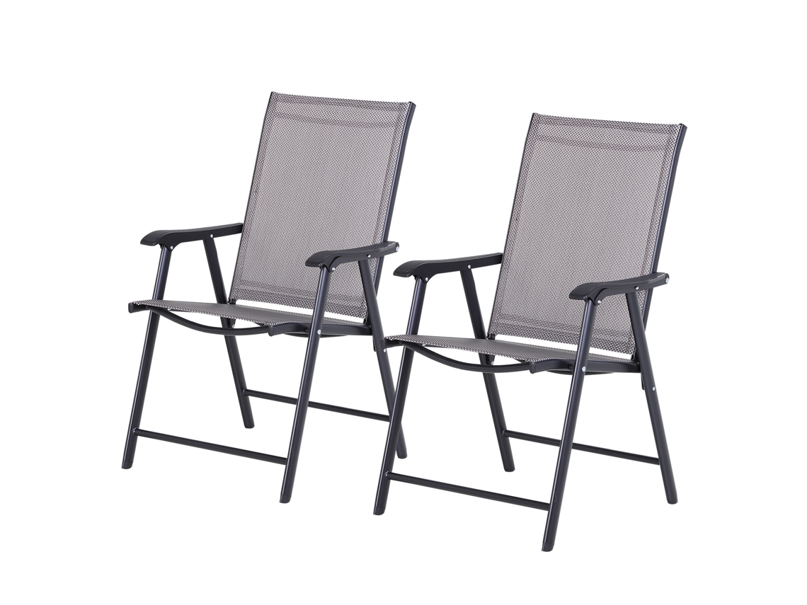 2 Cadeiras Jardim Dobráveis, Metal Texteline, Braços. Cinza