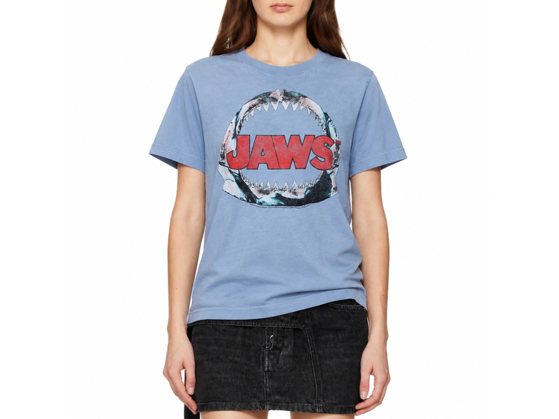 Rockinstone Jaws Movie Jawbone Heather Light Blue Adult T-shirt Size:xxxl
