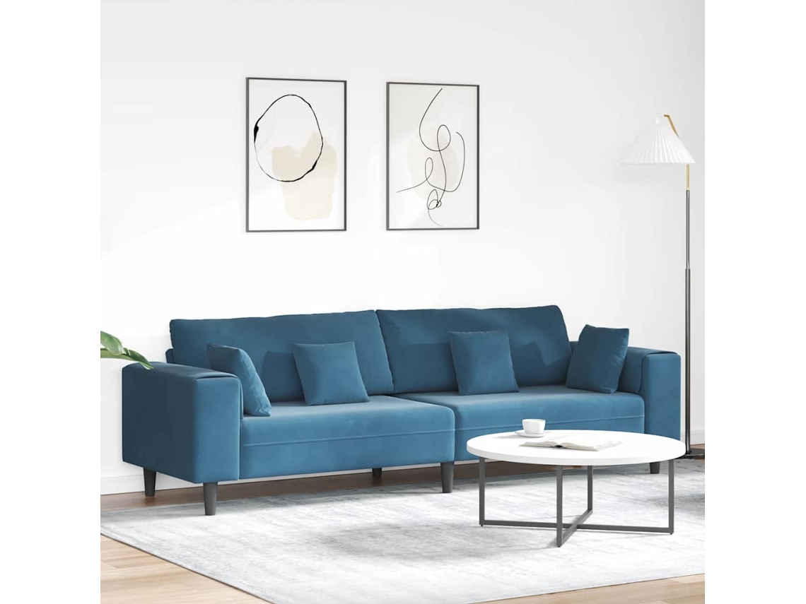 Vidaxl Sofá Azul 250 X 77 X 76 Cm Veludo