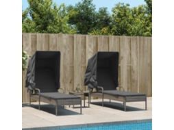 Vidaxl Espreguiçadeiras Com Toldos E Mesa 2 Pcs Vime Pe Cinzento