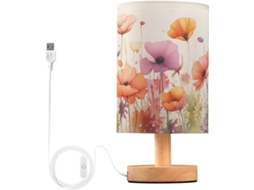 Luminária De Cabeceira Led Com Portas Usb Leitura Mesa Para Quarto Cúpula Tecido E Base Madeira Escritório Dormitório