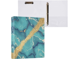 Pasta de 3 Argolas para Tamanho Carta , Organizador Pastas Redondo com Textura Mármore Azul e (27,9 X 21,6 Cm)