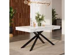 Mesa Retangular 140/180×80cm Tampo Espesso Pés Metálicos Brancos Para 6-8 Pessoas