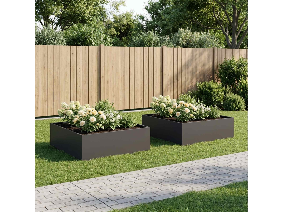 Vidaxl Vaso De Jardim 2 Unid. Preto 80 X 80 X 30 Cm