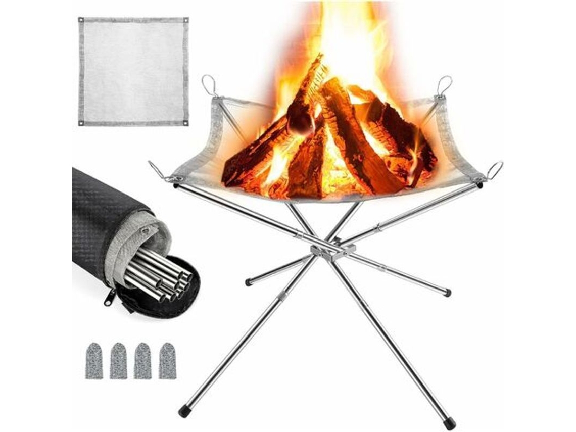 Fogueira portátil ao ar livre, dobrável, com maleta, churrasqueira inox, para camping e jardim (42x42x32cm) | S/MARCA