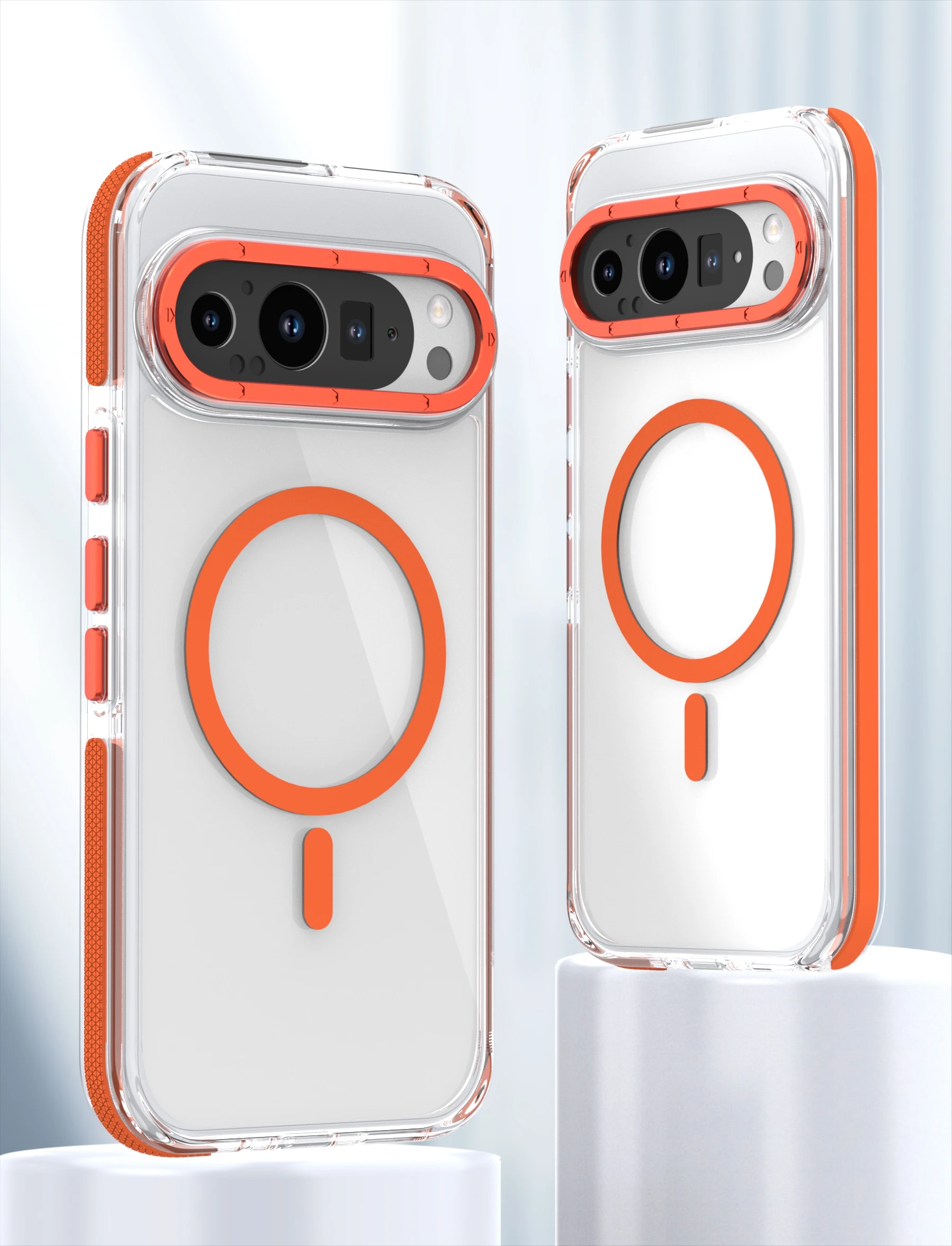 Capa Transparente Para Celular (pixel 9 5g, Laranja), Compatível Com Carregamento Sem Fio Magnético Magsafe, Capa Protetora À Prova De Choque.