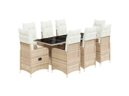 Conjunto de 9 Bistrôs para Jardim con Almofadões Vime Pe Bege MAISON EXCLUSIVE