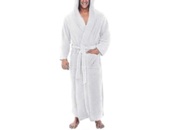 Bata De Banho Com Capuz Longo De Pelo Macio Para Homens Inverno Quente Poliéster S Blanco
