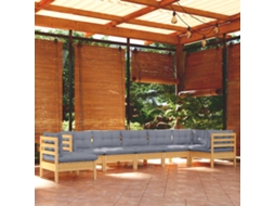 Vidaxl 8 Pcs Conjunto Lounge De Jardim + Almofadões Cinza Pinho Maciço