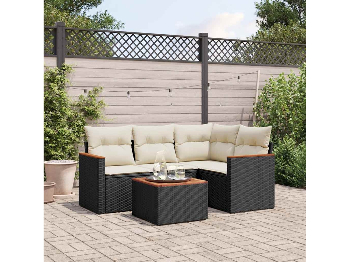 Vidaxl 5 Pcs Conjunto Sofás De Jardim Com Almofadões Vime Pe Preto