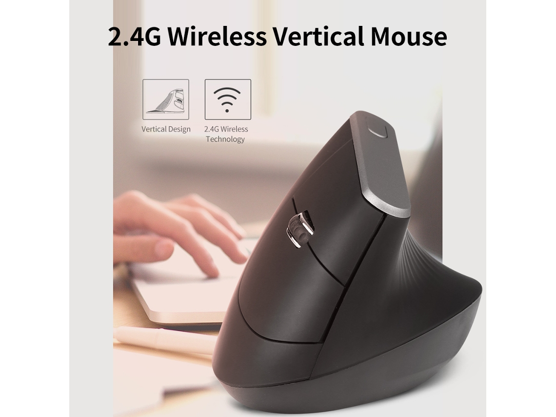 Rato Óptico Ergonômico Vertical Sem Fio 2.4g 6 Teclas Velocidade De Movimento Ajustável Preto