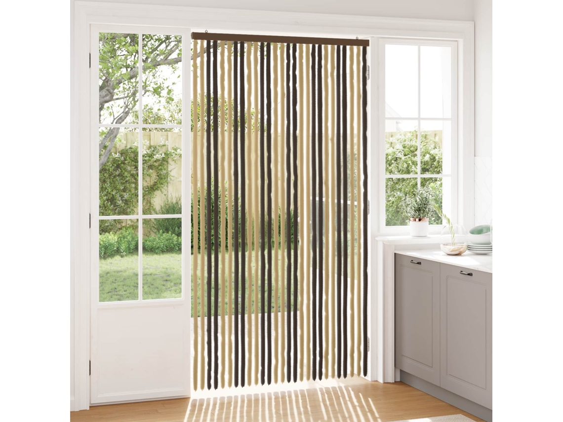 Vidaxl Cortina De Insetos Chenille Marrom Escuro E Bege 118 X 220 Cm