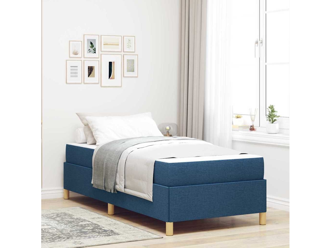 Vidaxl Estrutura Da Cama Com Colchão Azul 90 X 200 Cm Tecido