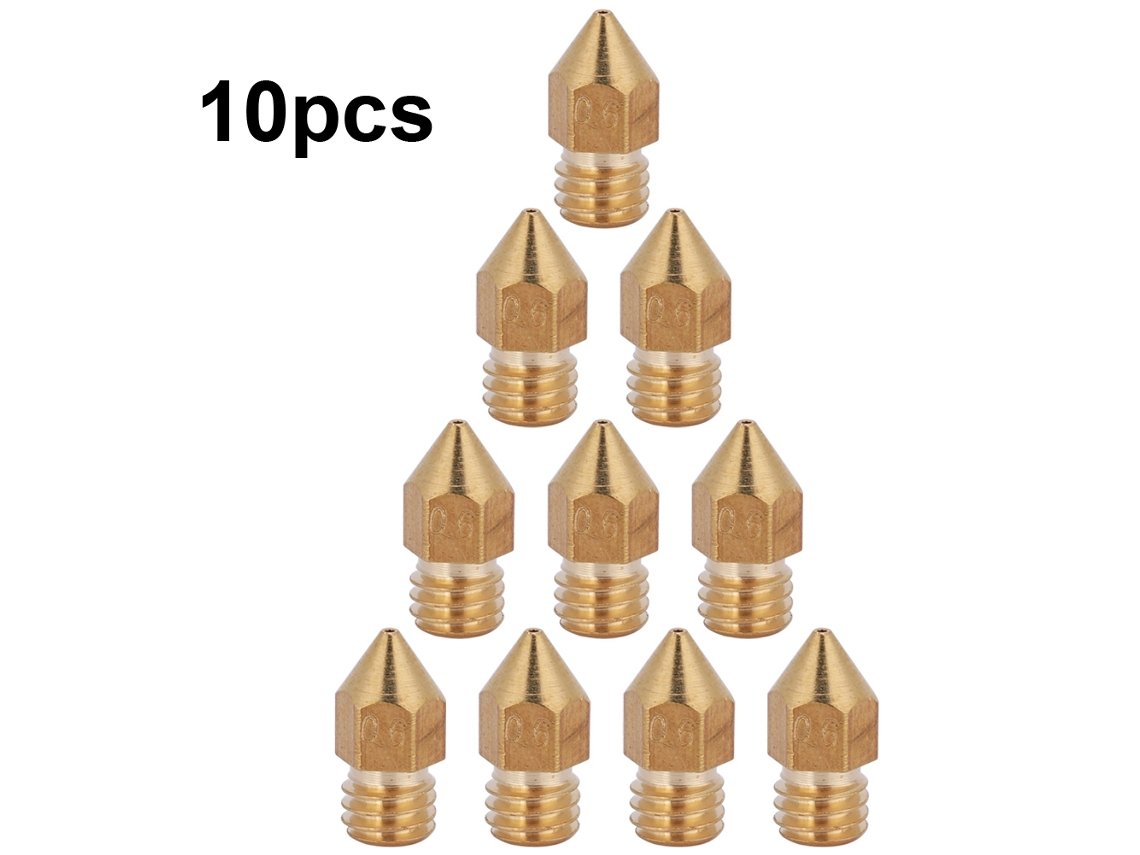 10 Peças De Bico De Extrusor Mk8 De Bronze 1.75mm/0.6mm Para Impressora 3d