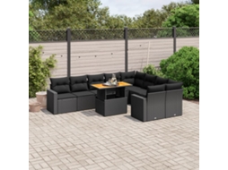 Vidaxl 10 Pcs Conjunto Sofás De Jardim C/ Almofadões Vime Pe Preto
