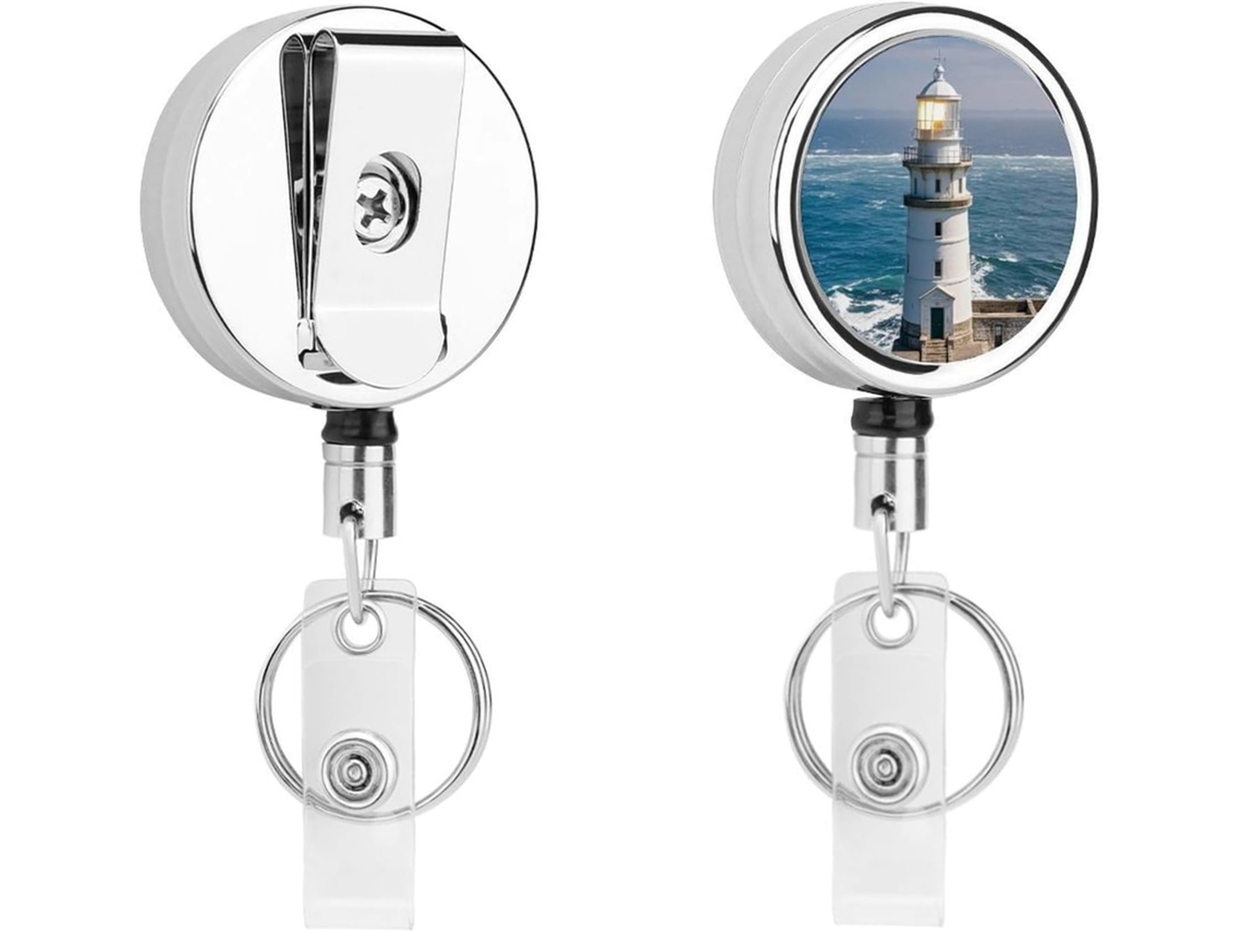 Porta Crachá Retrátil De Metal Com Clipe, Modelo Lighthouse Sandbeach, Portátil, Em Nylon, Com Cordão De Aço Inoxidável