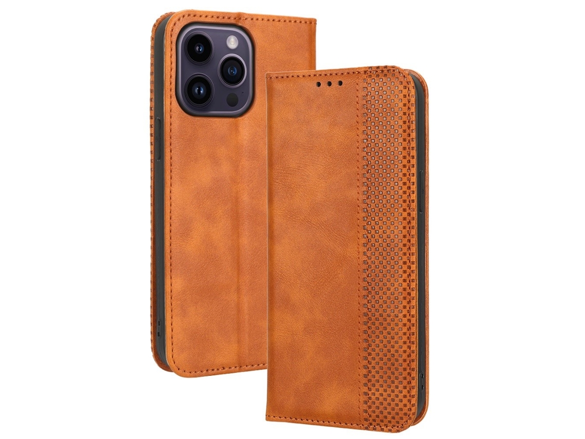 Capa Para Iphone 14 Pro Pele Sintética Anti-choque Magnética Castanho
