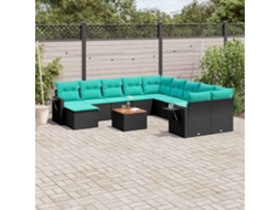 Vidaxl Conjunto De Sofá De Jardim Com 12 Peças E Almofadas Em Rattan Sintético Preto