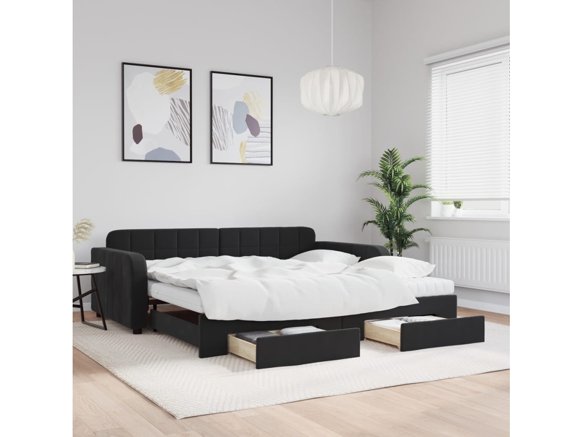 Vidaxl Sofá-cama Com Gavetão E Gavetas 100x200 Cm Veludo Preto