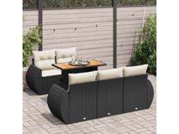 Vidaxl 6 Pcs Conjunto Sofás De Jardim C/ Almofadões Vime Pe Preto
