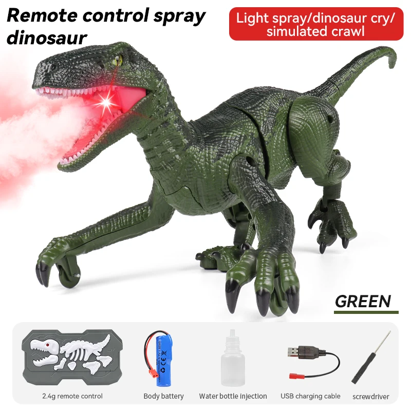 (dinossauro Verde) Brinquedo De Controle Remoto 2.4g Tiranossauro Rex Com Luz E Jato De Água - Modelo Elétrico Para Crianças