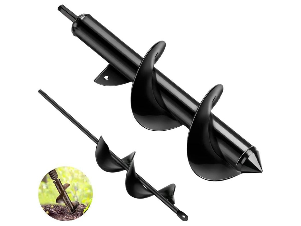 Broca De Auger Jardim 2 Psc Com Luvas 30x8cm 22x4cm Para Plantio Flores Bulbos Mudas Jardineiro