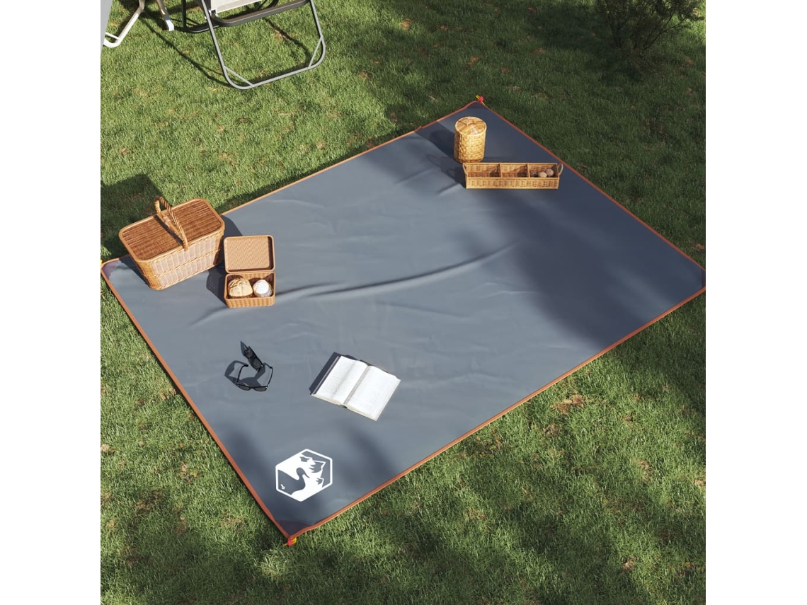 Vidaxl Toalha De Piquenique Com Estacas 205x155 Cm Cinzento E Laranja