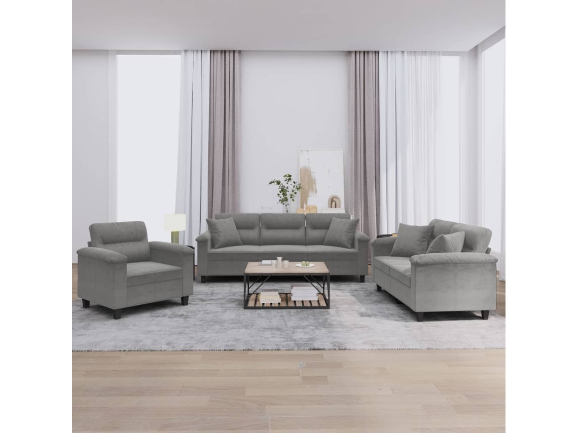 Vidaxl 3 Pcs Conjunto Sofás C/ Almofadas Microfibra Cinza-escuro