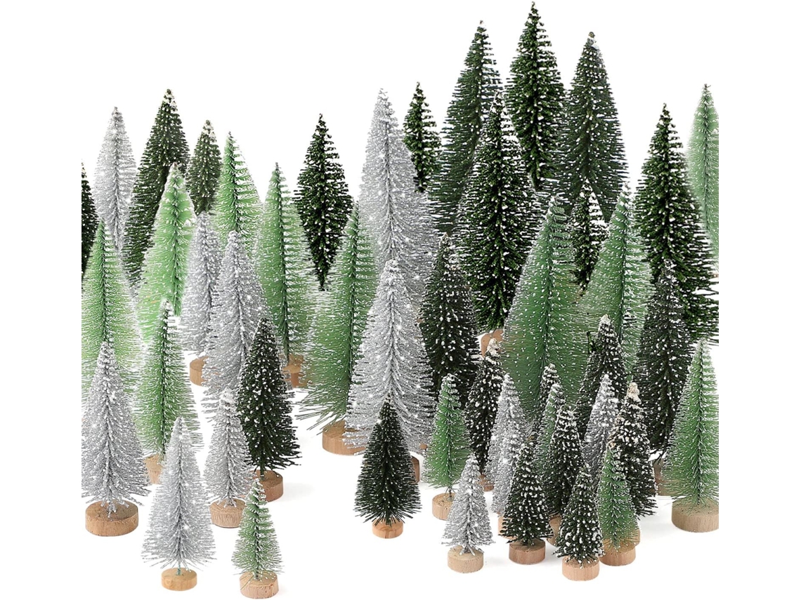 Conjunto De 30 Miniaturas De Árvores De Natal Artificiais Com Base De Madeira Para Decoração Natalina . Aquaforge (fy)