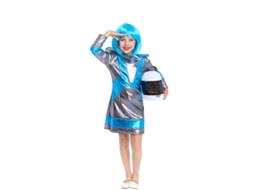 Fato de astronauta prateado e azul escuro para menina
