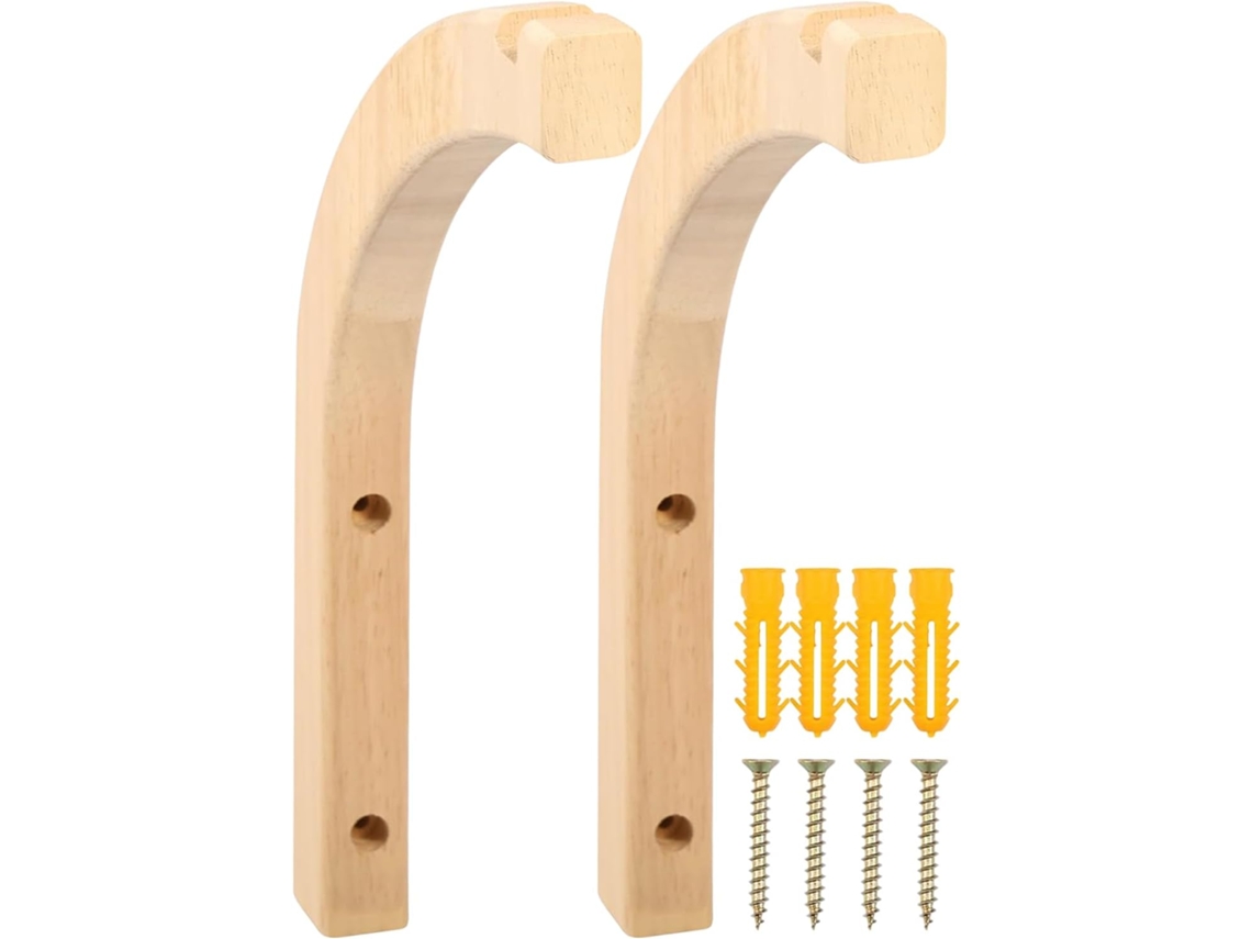 Cabides de Parede para Interiores, Cabides para Roupas, 2 Suportes de Parede, Feitos de Madeira, Formato Curvo, Suporte CHABERLU