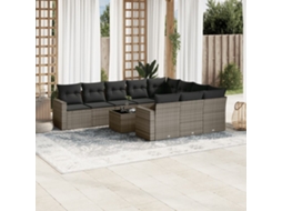 Jogo de Sofá Jardim 11 Peças C/ Almofadões Vime Pe Cinza Dkd Home Decor