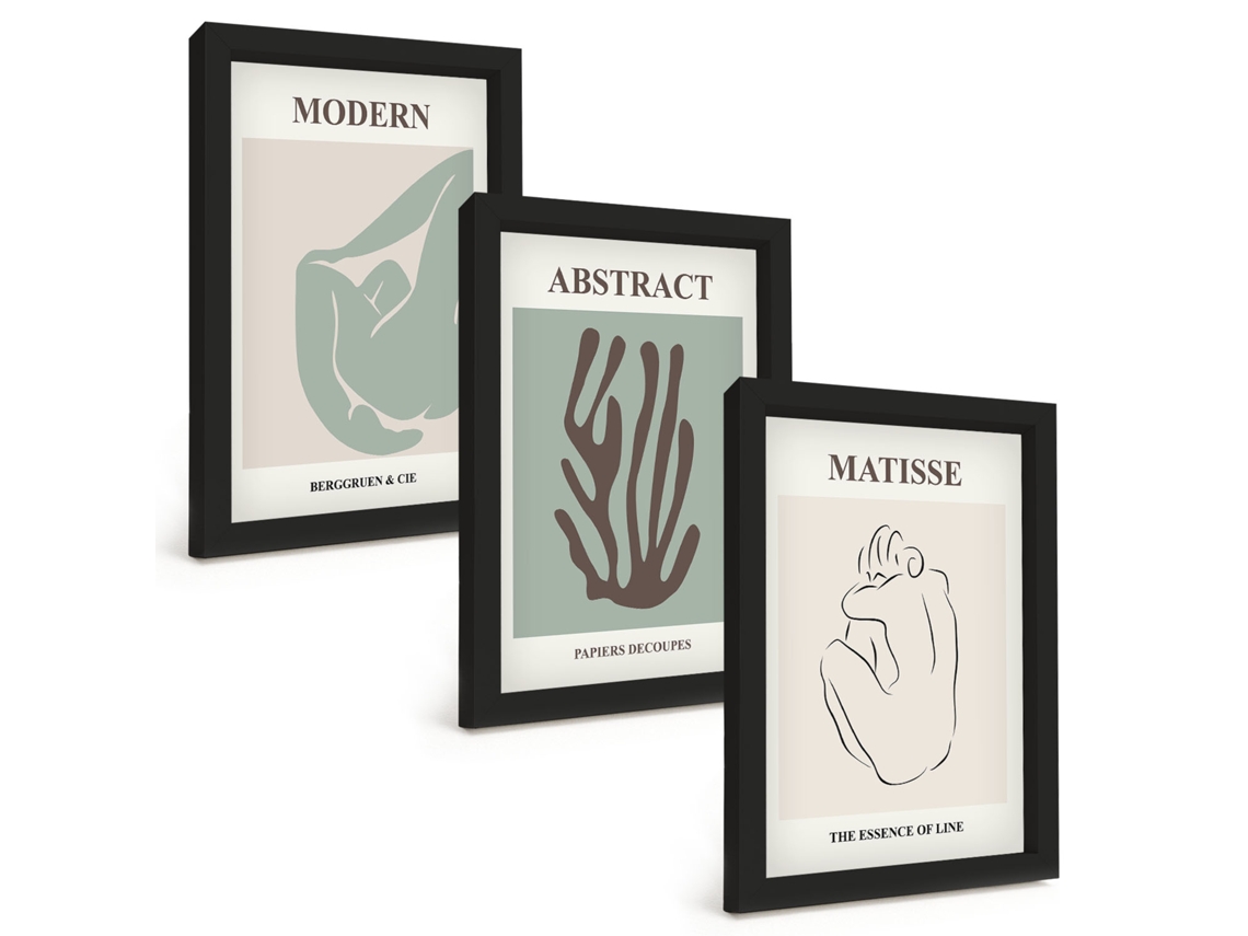 Composição De Quadros Pinturas Abstratas Elegantes De Matisse Espelharte (3 Peças 20x30 Cm)