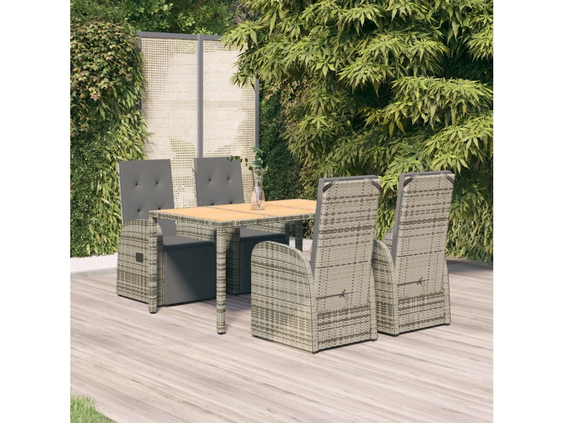Conjunto 5 Peças Jantar P/ Jardim C/ Almofadões Vime Pe Cinza Dkd Home Decor