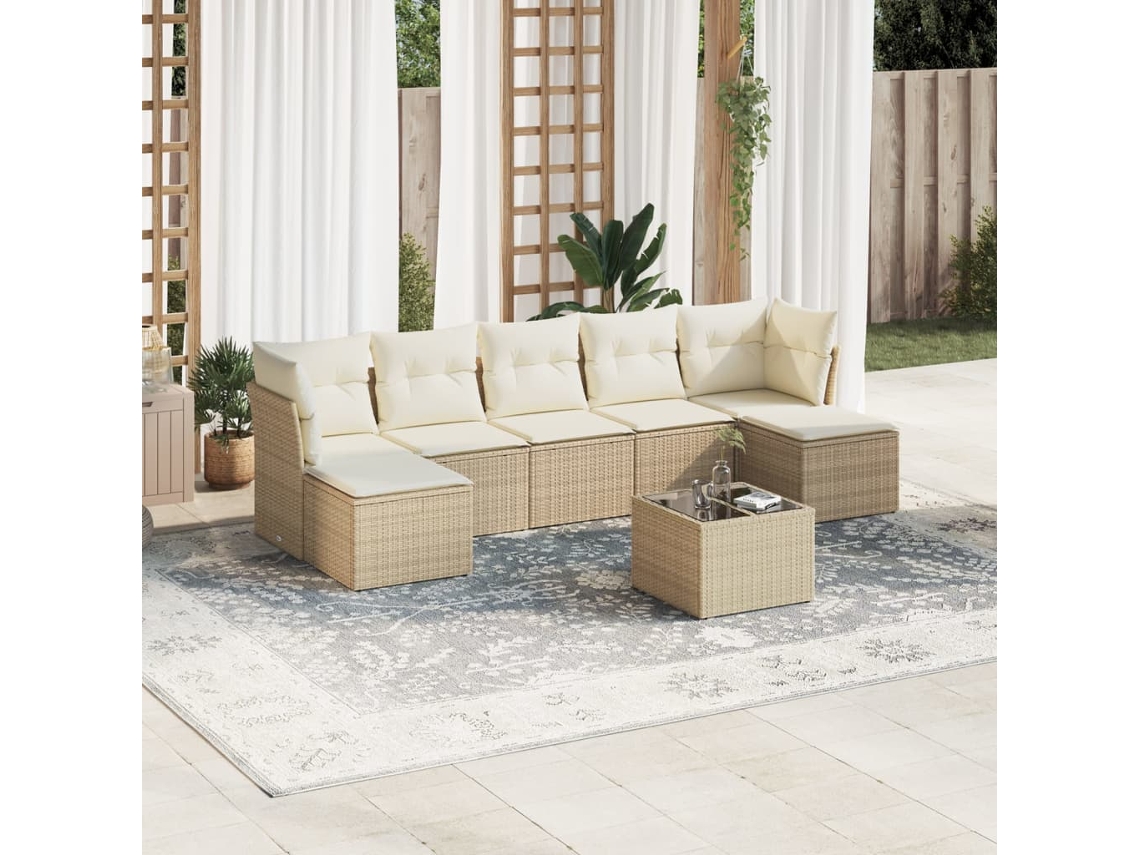 Vidaxl 8 Pcs Conjunto De Sofás P/ Jardim Com Almofadões Vime Pe Bege