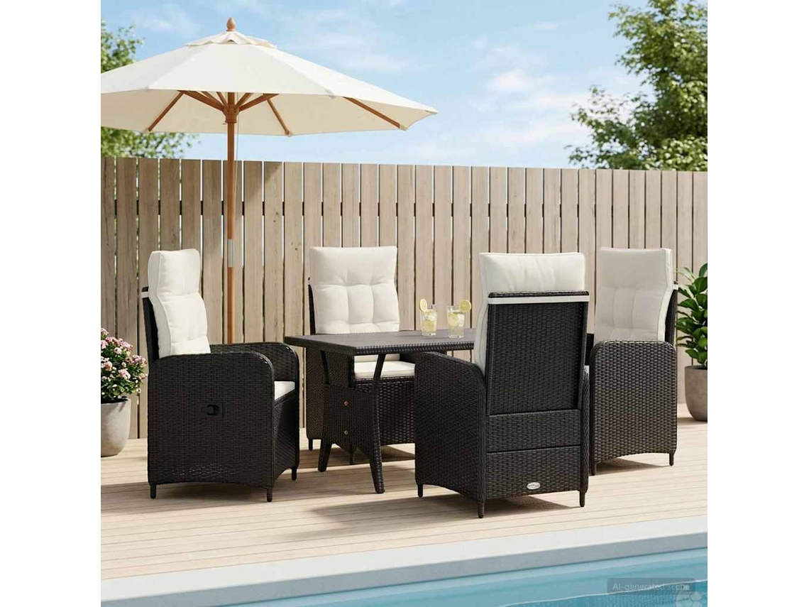 Vidaxl Conjunto De Jantar Para Exterior 5 Pcs Preto E Branco Creme
