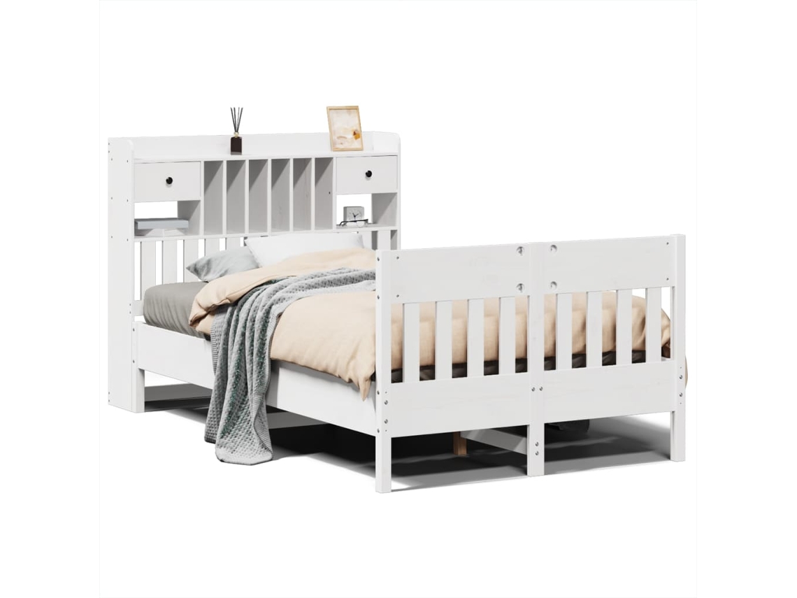 Cama Sem Colchão 135x190 cm Madeira de Pinho Maciça Branco MAISON EXCLUSIVE