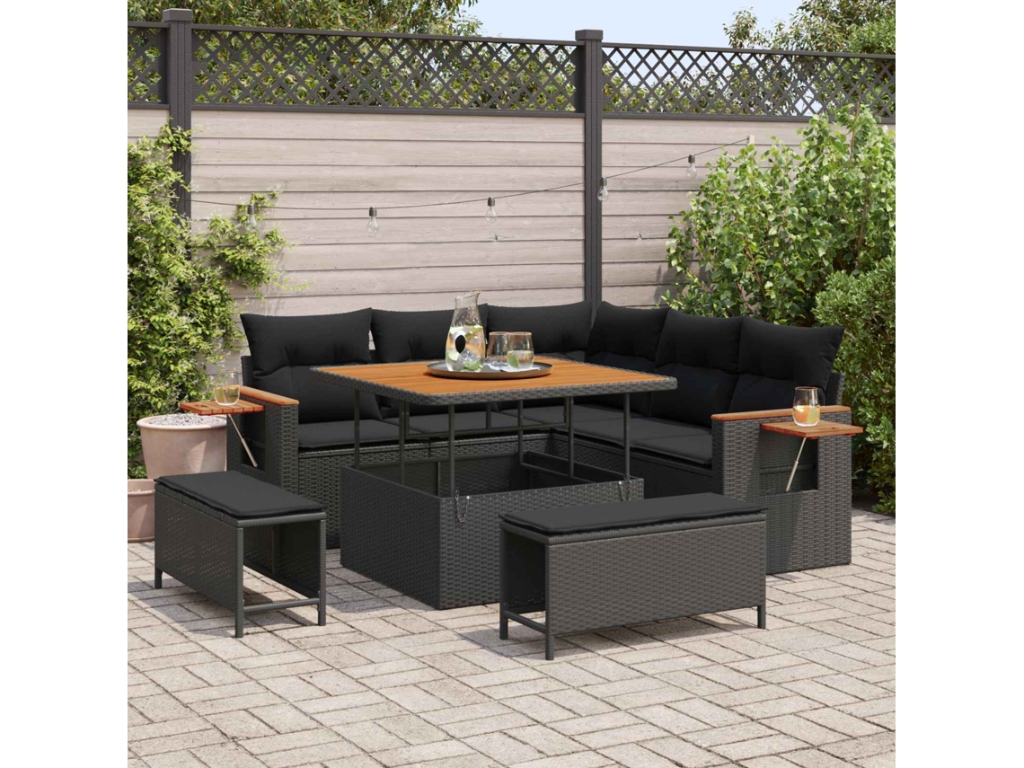 Vidaxl Conjunto De Sofá De Jardim 8 Unid. Preto Vime Pe