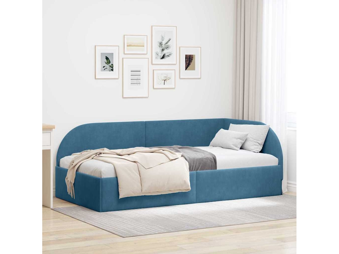 Vidaxl Estrutura De Cama De Canto Azul 90 Cm X 200 Cm Veludo