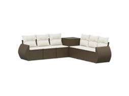 Vidaxl Conjunto De Sofás 7 Pcs Marrom E Branco Creme