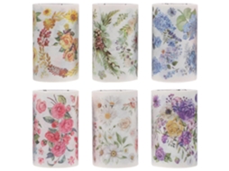 Fita adesiva decorativa Fita Adesiva Washi, diversos estilos, 6 rolos, estampa floral, material seguro e prático para