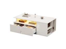 Mesa De Centro Moderna Com Led, 2 Gavetas E Design Funcional, Suporta Até 60kg, Ideal Para Sala De Estar Bga Store