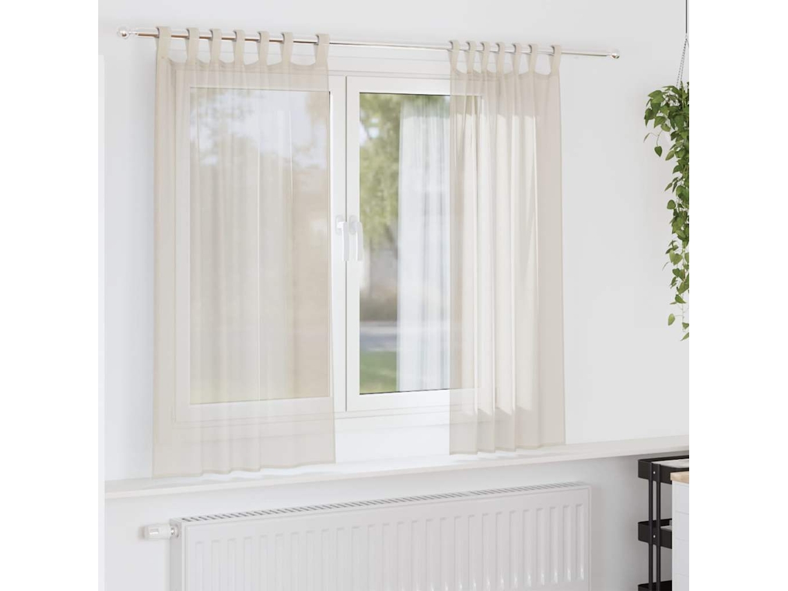 Vidaxl Cortinas De Voile Com Aba 2 Pcs Creme